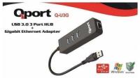 Qport Q-U3G 3Port USB 3.0 Çoklayıcı & Gigabit Ethernet Adaptör